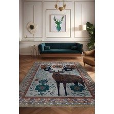 Homshtag Nuh'un Gemisi Koleksiyonu Mus, Çiçek Desenli Art Deco Tarzı Vintage Halı,Çok Renkli Maksimalist Halı