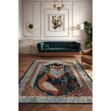 Homshtag Nuh'un Gemisi Koleksiyonu Tilki, Çiçek Desenli Art Deco Tarzı Vintage Halı,Çok Renkli Maksimalist Halı