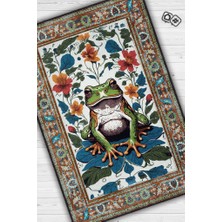 Homshtag Nuh'un Gemisi Koleksiyonu Kurbağa, Çiçek Desenli Art Deco Tarzı Vintage Halı,Çok Renkli Maksimalist Halı