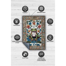 Homshtag Nuh'un Gemisi Koleksiyonu Kurbağa, Çiçek Desenli Art Deco Tarzı Vintage Halı,Çok Renkli Maksimalist Halı