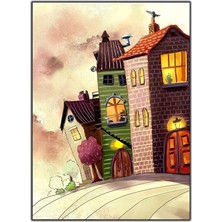 Tablo Dekor Çizgi Film Evler Kanvas Tablo