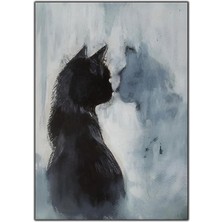 Tablo Dekor Yansımasıyla Kara Kedi Kanvas Tablo