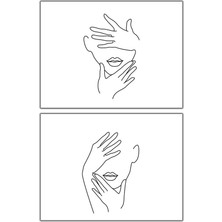 Tablo Dekor Vektörel Bakmıyorum ve Görmüyorum Kadın Ikili Kanvas Tablo