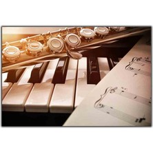 Tablo Dekor Piano Saksafon ve Notalar Kanvas Tablo