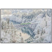 Tablo Dekor Kış Manzarası Tadamı Irmağı ve Tren Kanvas Tablo