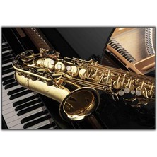 Tablo Dekor Saksafon ve Piano Kanvas Tablo