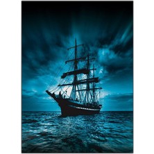 Tablo Dekor Kara Gecede Gemi Kanvas Tablo