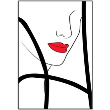 Tablo Dekor Vektörel Kırmızı Rujlu Görkemli Kadın Kanvaslı Tablo