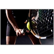 Tablo Dekor Kadın ve Tenis Raketi Kanvas Tablo
