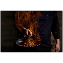 Tablo Dekor Alevli Tavadaki Yemek ve Aşçı Kanvas Tablo