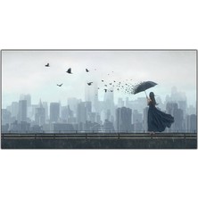 Tablo Dekor Siyah Elbiseli Kadın ve Kuşlar Kanvas Tablo