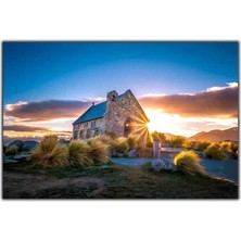 Tablo Dekor Gün Batımı ve Taş Kilise Kanvas Tablo