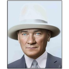 Tablo Dekor Beyaz Şapkalı ve Takım Elbiseli Mustafa Kemal Atatürk Kanvas Tablo