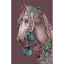 Tablo Dekor Süslü Beyaz At Kanvas Tablo