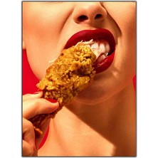 Tablo Dekor But Isıran Kırmızı Rujlu Kadın Kanvas Tablo