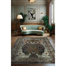Homshtag Nuh'un Gemisi Koleksiyonu Baykuş, Çiçek Desenli Art Deco Tarzı Vintage Halı,Çok Renkli Maksimalist Halı