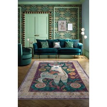 Homshtag Nuh'un Gemisi Koleksiyonu Lama, Çiçek Desenli Art Deco Tarzı Vintage Halı,Çok Renkli Maksimalist Halı