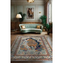 Homshtag Nuh'un Gemisi Koleksiyonu At, Çiçek Desenli Art Deco Tarzı Vintage Halı,Çok Renkli Maksimalist Halı