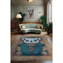 Homshtag Nuh'un Gemisi Koleksiyonu Koala, Çiçek Desenli Art Deco Tarzı Vintage Halı,Çok Renkli Maksimalist Halı