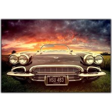 Tablo Dekor Siyah Chevrolet Corvete Kanvas Tablo