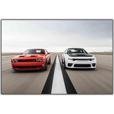 Tablo Dekor Kırmızı ve Beyaz Dodge Challenger Kanvas Tablo