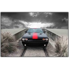 Tablo Dekor Kırmızı Şeritli Dodge Challenger Kanvas Tablo
