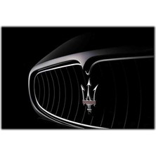 Tablo Dekor Siyah Beyaz Maserati Logo Kanvas Tablo