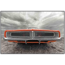 Tablo Dekor Dodge Charger Klasiği Turuncu Araba Kanvas Tablo