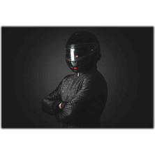 Tablo Dekor Siyah Kasklı Motorcu Kanvas Tablo