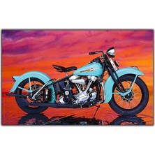 Tablo Dekor Mavi Harley Davidson Motosiklet Kanvas Tablo
