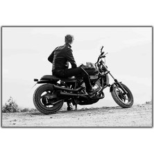 Tablo Dekor Deri Ceketli Motorcu Siyah Beyaz Kanvas Tablo