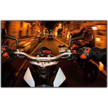Tablo Dekor Şehir Sokaklarındaki Motosiklet Kanvas Tablo