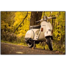 Tablo Dekor Yeşillerin Arasındaki Beyaz Vespa Motosiklet Kanvas Tablo
