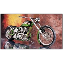 Tablo Dekor Yeşil Harley Davidson Motosiklet Kanvas Tablo