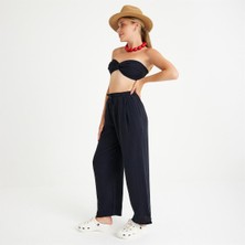 Miespiga %100 Pamuklu Dokuma Müslin Düğüm Crop Top Arkası Lastikli 2'li Pantolon Takım