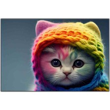 Tablo Dekor Renkli Şapkalı Yavru Kedi Kanvas Tablo