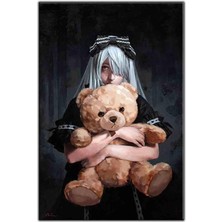 Tablo Dekor Oyuncak Ayıya Sarılan Anime Kız Kanvas Tablo