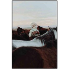 Tablo Dekor Kahverengi ve Beyaz Atların Içindeki Insan Kanvas Tablo