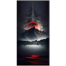 Tablo Dekor Kırmızı Dolunay ve Dağ Kanvas Tablo