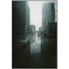 Tablo Dekor Camına Ardındaki Kasvetli Şehir Kanvas Tablo