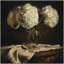 Tablo Dekor Cam Vazodaki Beyaz Karanfiller Kanvas Tablo