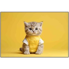 Tablo Dekor Sarı Elbise Giyen Yavru Kedi Kanvas Tablo