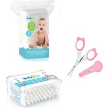 Babyjem Bebek Tırnak Makası Pembe + Bebek Temizleme Pamuğu + Bebek Kulak Çubuğu 60 Adet