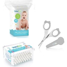 Babyjem Bebek Tırnak Makası Gri + Bebek Temizleme Pamuğu + Bebek Kulak Çubuğu 60 Adet