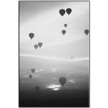 Tablo Dekor Siyah Beyaz Kapadokya Uçan Balonlar Kanvas Tablo