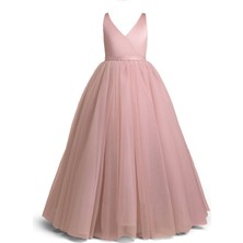 Kids Life Çocukların Dünyası Pudra Rengi Kız Çocuk Elbise Balo, Doğum Günü Mezuniyet Elbise