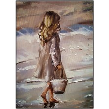 Tablo Dekor Elinde Kova Tutan Çocuk Yağlı Boya Dokulu Tablo