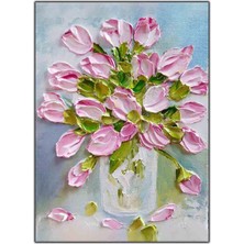 Tablo Dekor Pembe Çiçekler ve Dökülen Yapraklar Yağlı Boya Dokulu Tablo