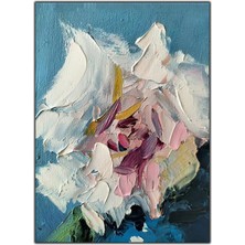 Tablo Dekor Soyut Pembe ve Beyaz Yapraklı Çiçek Yağlı Boya Dokulu Tablo