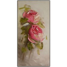 Tablo Dekor Pembe Güller Yağlı Boya Dokulu Tablo